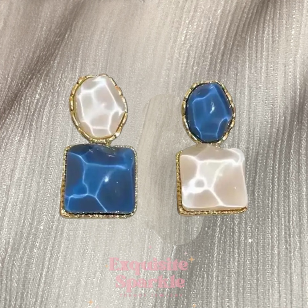 💙Stunning Geometric Resin Drop Water Ripple Statement Earrings